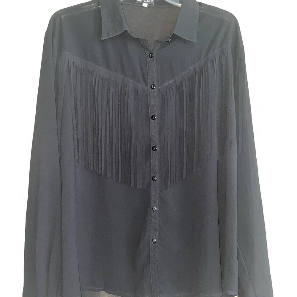 Fringe Semi-Sheer Blouse
